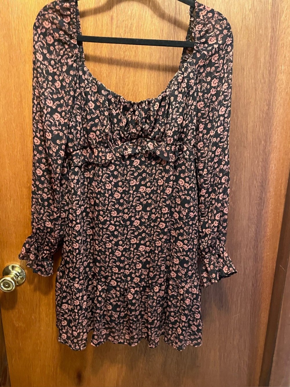 Black and Dusty Pink Floral Midi Dress